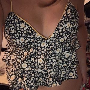 Sunflower ruffle tank top